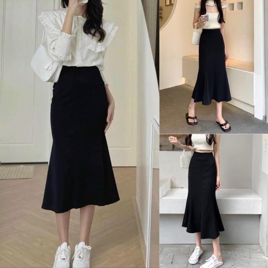 Chân váy đuôi cá dáng dài, váy đuôi cá xòe tôn dáng cực xinh chất vải co giãn dáng Midi xòe Ulzzang Hàn Quốc VA06 hot