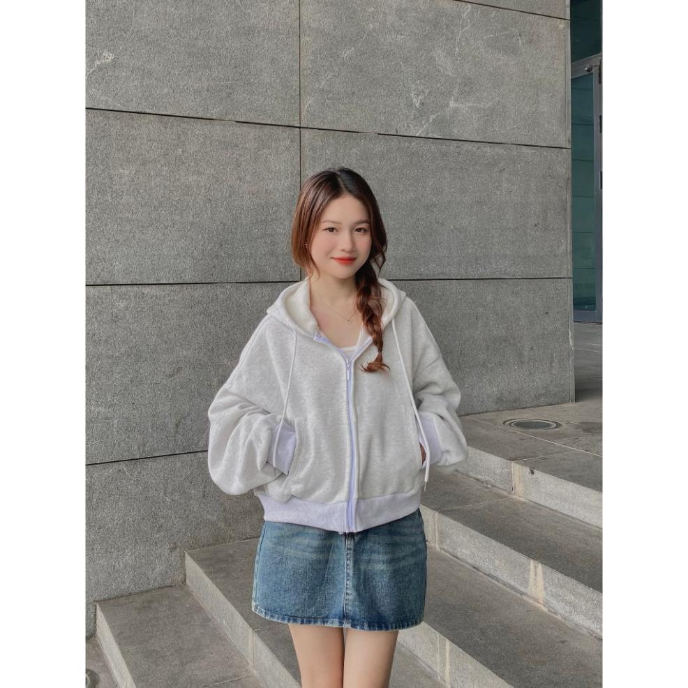 Áo khoác hoodie kéo khoá croptop basic Aokhoacni A17 màu trẻ trung, cá tính, phối đồ hợp nhiều outfit hot