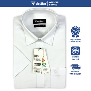 VIỆT TIẾN SALE - Áo Sơ Mi Viettien Tay Ngắn, Màu Sọc Trắng, Form Regular, Lai Bầu, Quà Tặng Nam