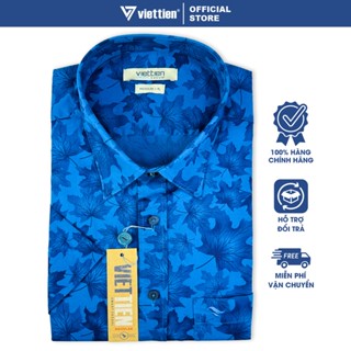 VIỆT TIẾN SALE - Áo Sơ Mi Smart Casual Tay Ngắn, Màu Xanh Dương - Xanh Navy, Form Regular, Lai Ngang