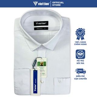 VIỆT TIẾN SALE - Áo Sơ Mi Viettien Tay Dài, Màu Hoa Văn Trắng, Form Regular Fit, Lai Bầu, Quà Tặng