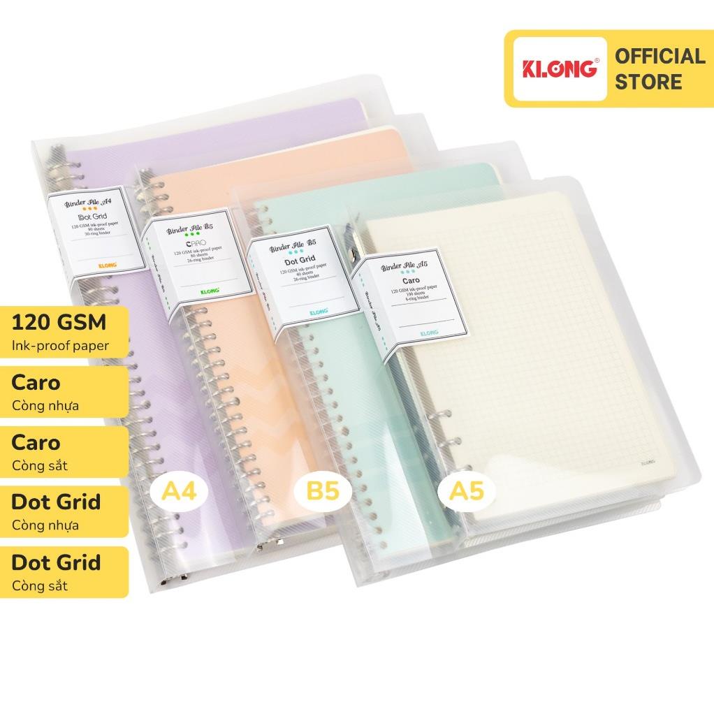 Sổ còng KLONG 120GSM Kẻ ngang / Caro /  Dot Grid A5 B5 A4 - Giấy dầy đẹp, không thấm mực