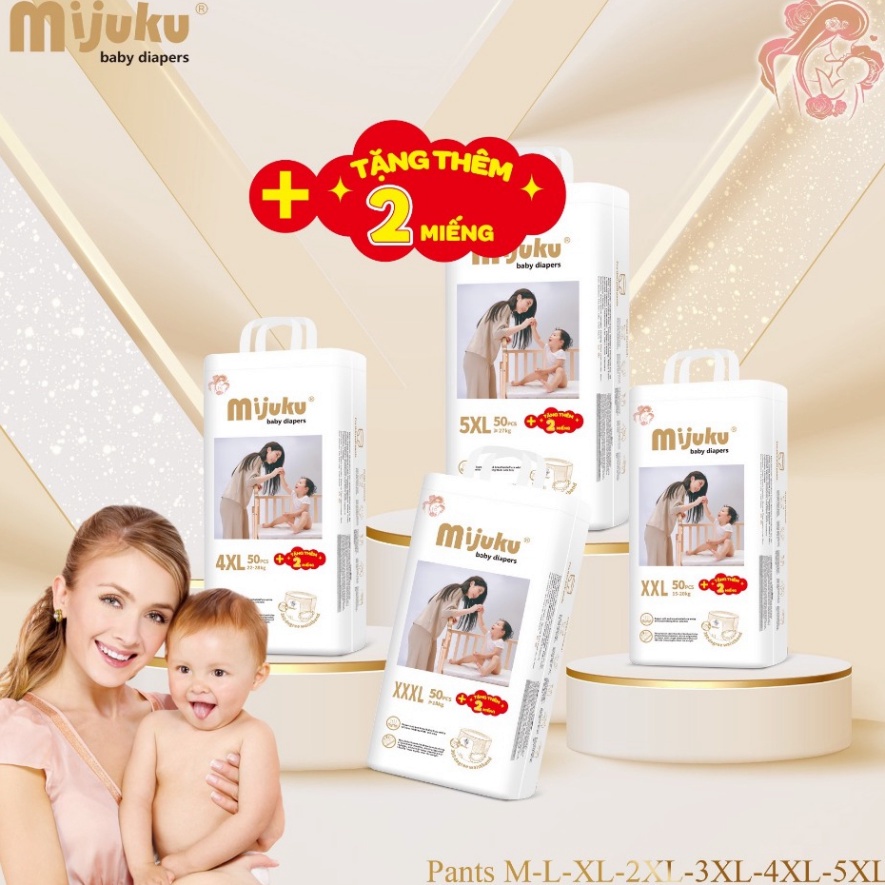 Bỉm Mijuku size S100/M100/L100/XL100/XXL100/XXXL100 cho bé từ 3kg trở lên..... 2023