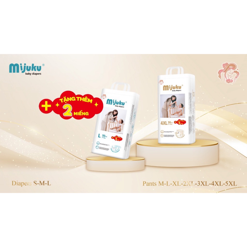 Bỉm Mijuku size S100/M100/L100/XL100/XXL100/XXXL100 cho bé từ 3kg trở lên..... 2023
