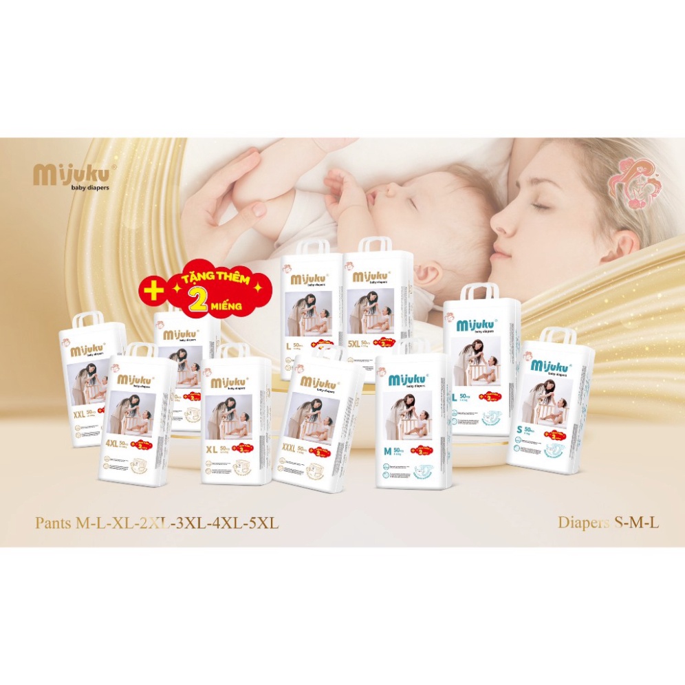 Bỉm Mijuku size S100/M100/L100/XL100/XXL100/XXXL100 cho bé từ 3kg trở lên..... 2023