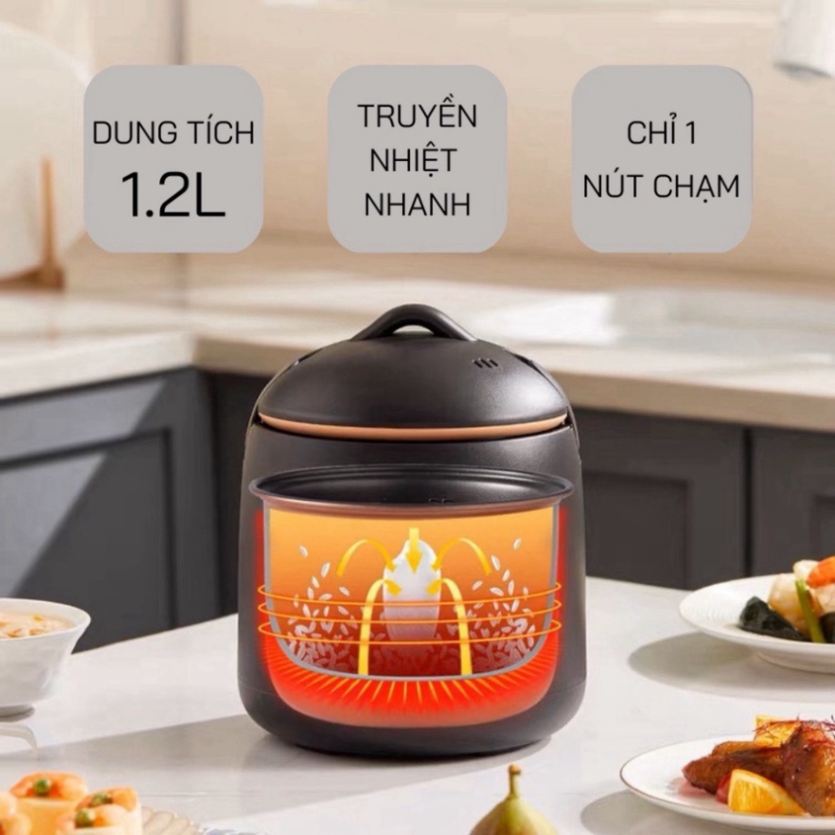Nồi cơm điện mini tráng chống dính CHIGO, nấu hầm súp cháo đa năng, dung tích 1,2L phù hợp cho 2 người ăn 2023