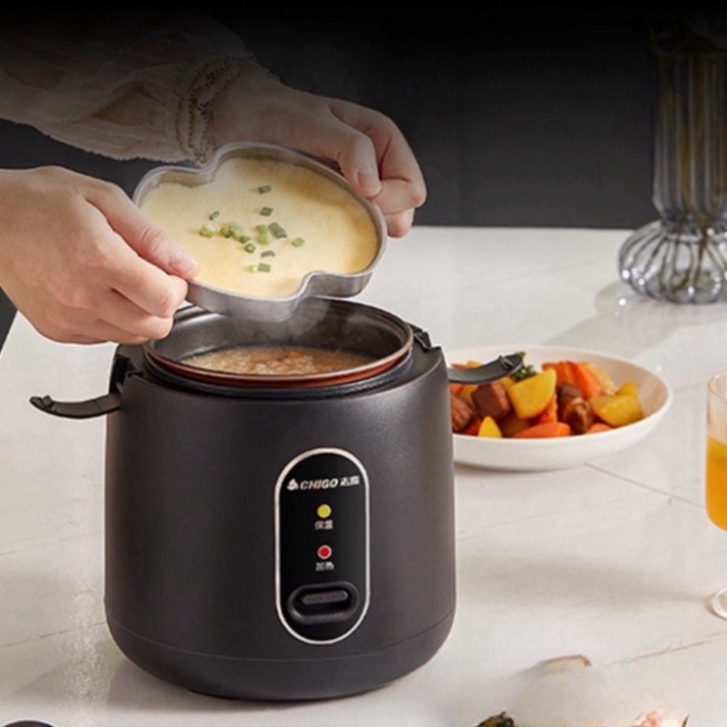 Nồi cơm điện mini tráng chống dính CHIGO, nấu hầm súp cháo đa năng, dung tích 1,2L phù hợp cho 2 người ăn 2023