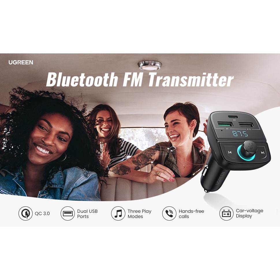 Bộ chuyển đổi Bluetooth trên ô tô UGREEN CD229 | Phát Bluetooth FM | Sạc ô tô PD/QC 3.0 | Bảo Hành18 Tháng 1 Đổi 1|80910