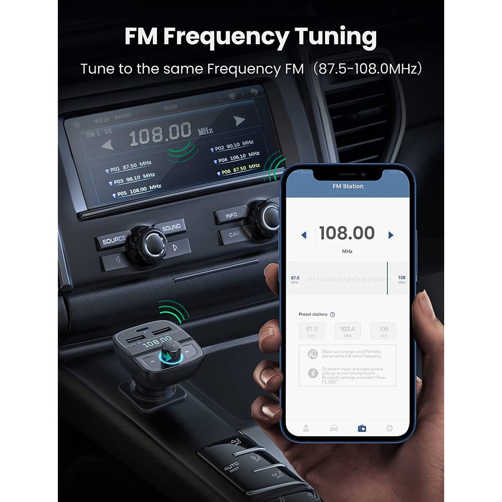 Bộ chuyển đổi Bluetooth trên ô tô UGREEN CD229 | Phát Bluetooth FM | Sạc ô tô PD/QC 3.0 | Bảo Hành18 Tháng 1 Đổi 1|80910