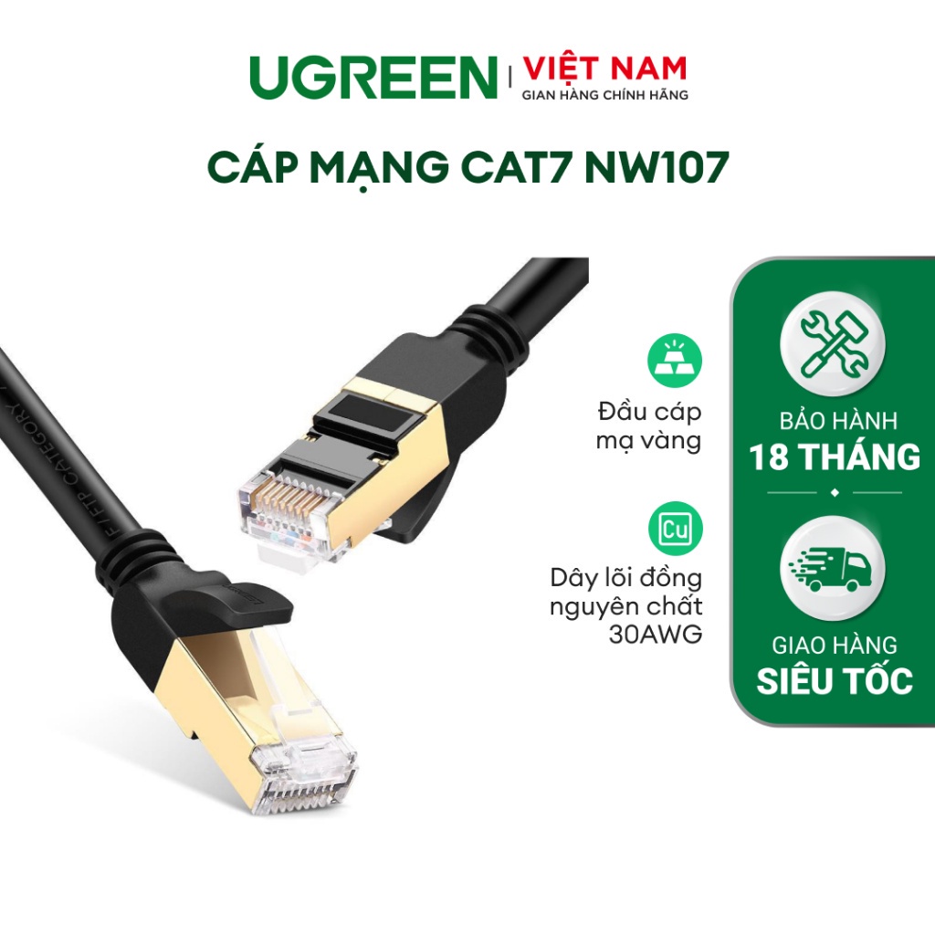 Cáp mạng CAT7 STP UGREEN NW107/ NW149 | RJ45 600MHz và 10Gbps | Chiều dài từ 0.5m | Bảo Hành 18 Tháng 11229 80414