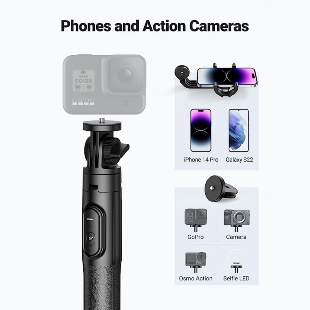 Tripods tích hợp gậy selfie UGREEN LP586 | Điều khiển Bluetooth rời | Dành cho điện thoại từ 4 đến 7.2 inch | 15062