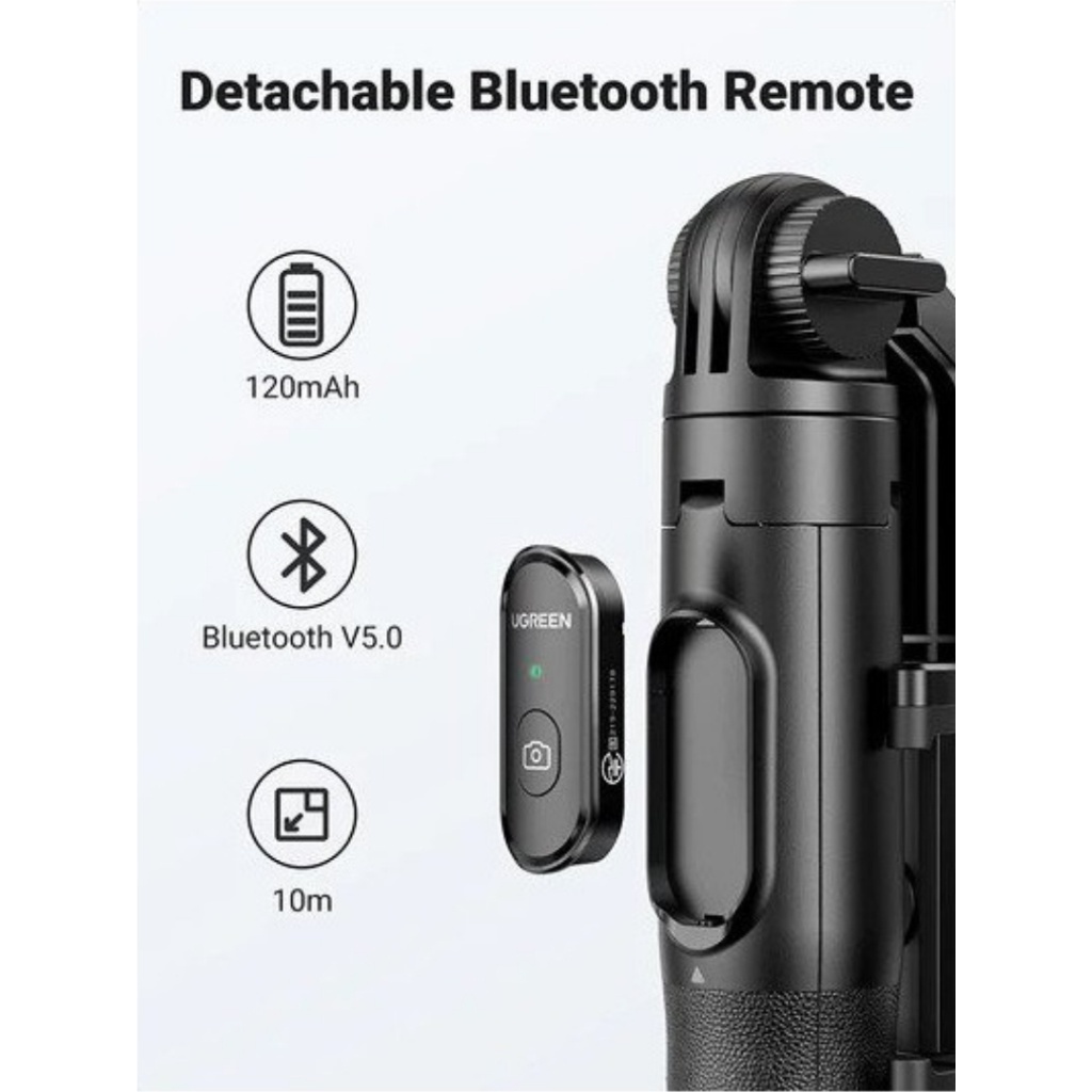 Tripods tích hợp gậy selfie UGREEN LP586 | Điều khiển Bluetooth rời | Dành cho điện thoại từ 4 đến 7.2 inch | 15062