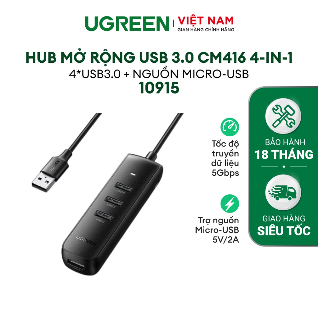 Hub mở rộng 1 cổng ra 4 cổng USB 3.0 UGREEN CM416 - Hàng phân phối chính hãng