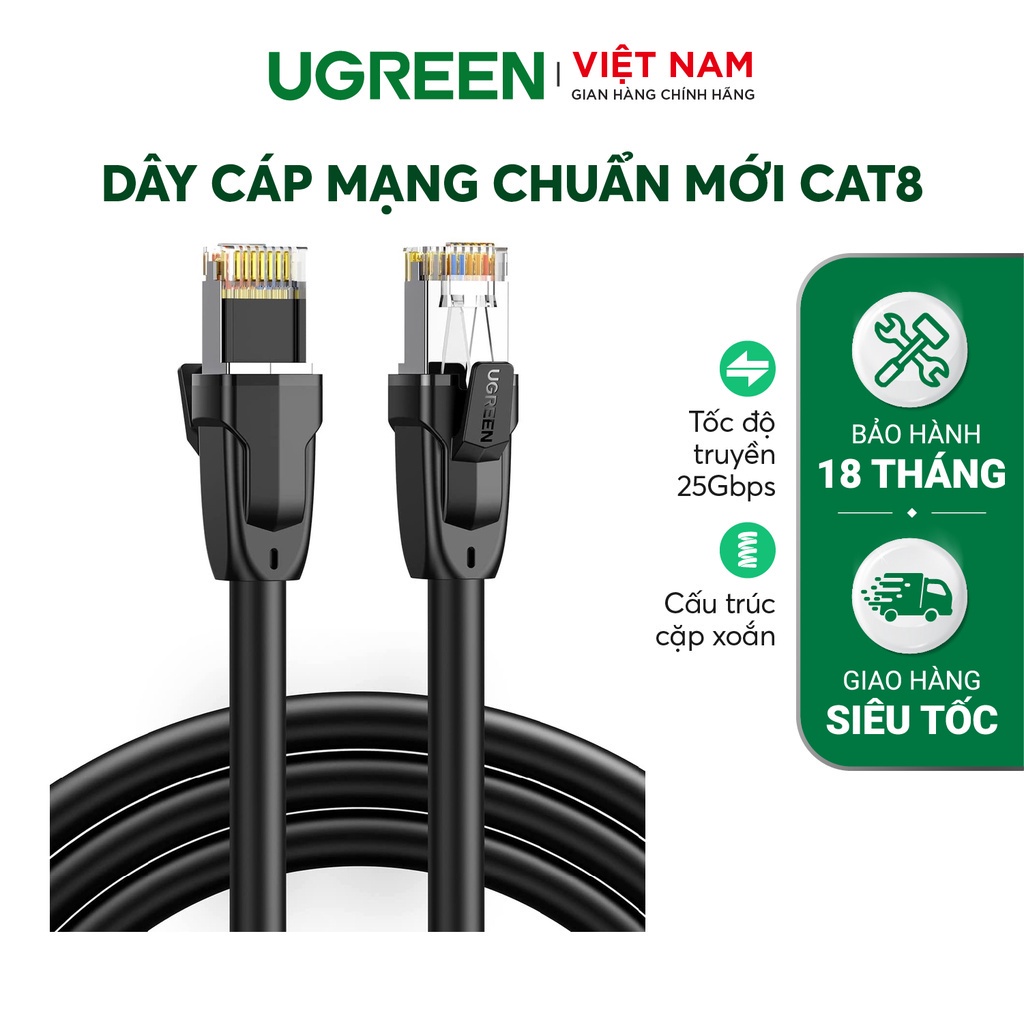 Dây cáp mạng chuẩn mới Cat 8 tốc độ truyền dữ liệu 2000MHZ và 25Gbps dài từ 1-10m UGREEN NW121