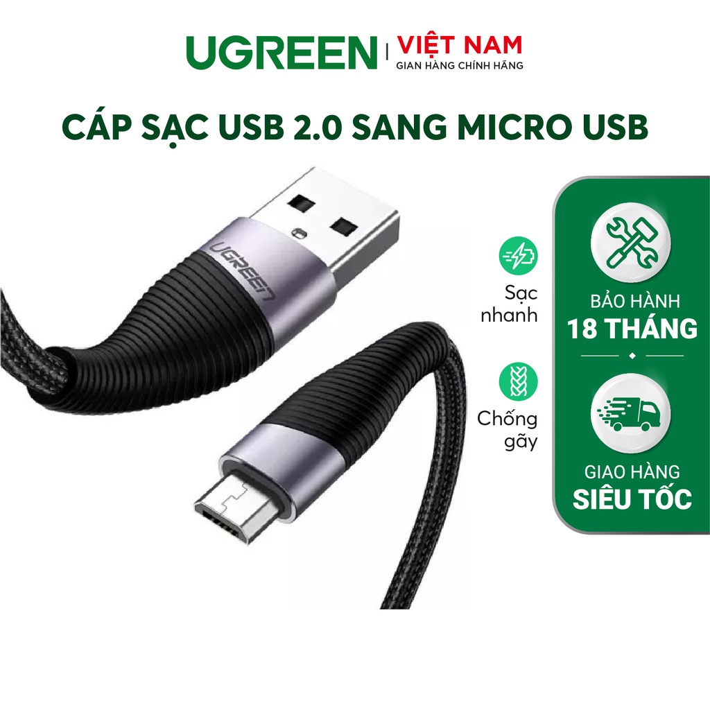 Cáp sạc và truyền dữ liệu cho điện thoại Android, dài 0.5-2m UGREEN ED017 hỗ trợ công nghệ sạc Quick Charge 3.0