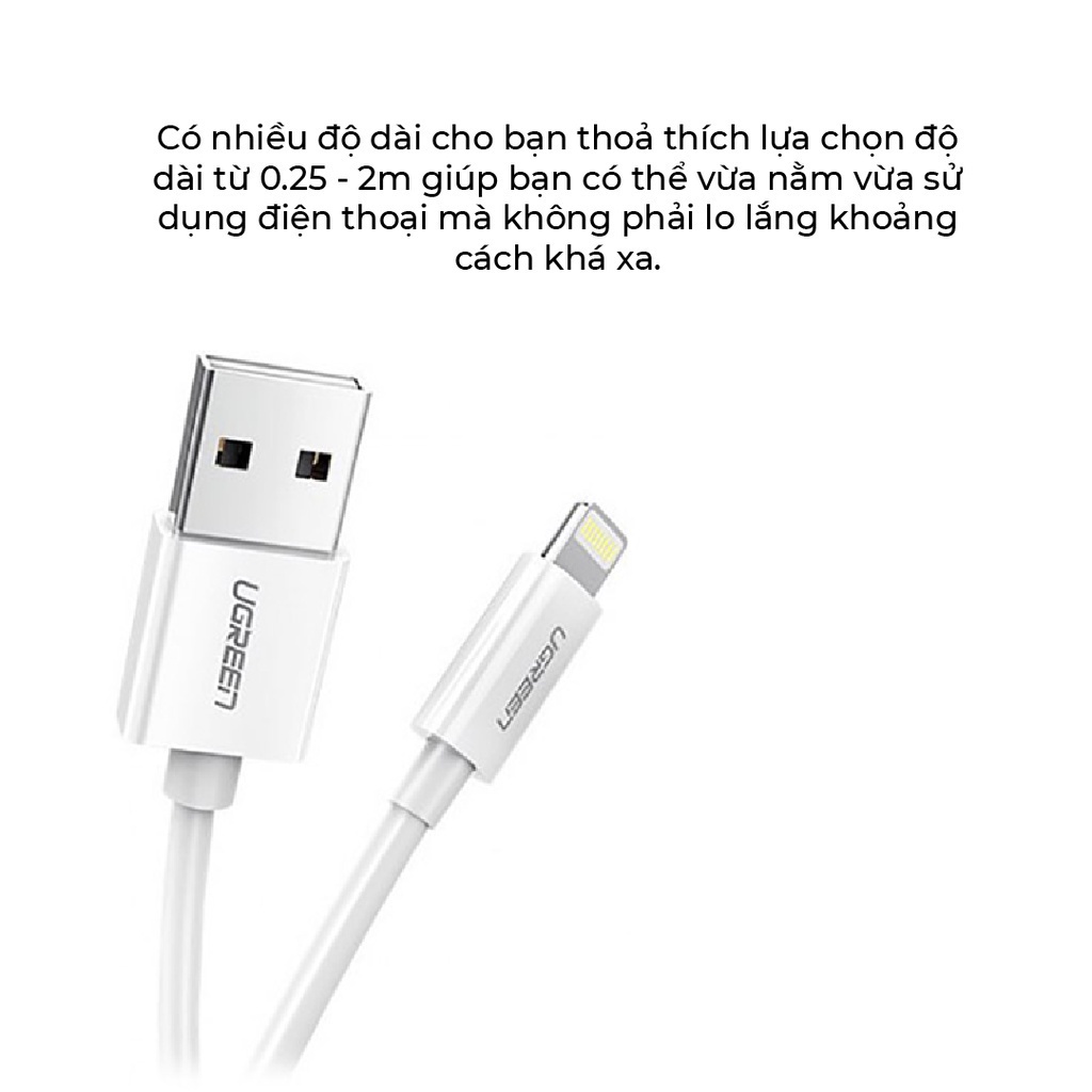 Cáp sạc nhanh dòng 2.4A cổng Lightning chuẩn MFi dài 0.25-2m UGREEN US291