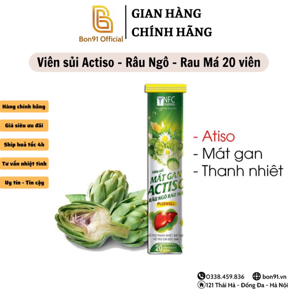 Viên C sủi Actiso Râu ngô Rau má mát gan thanh nhiệt giải độc 20 viên
