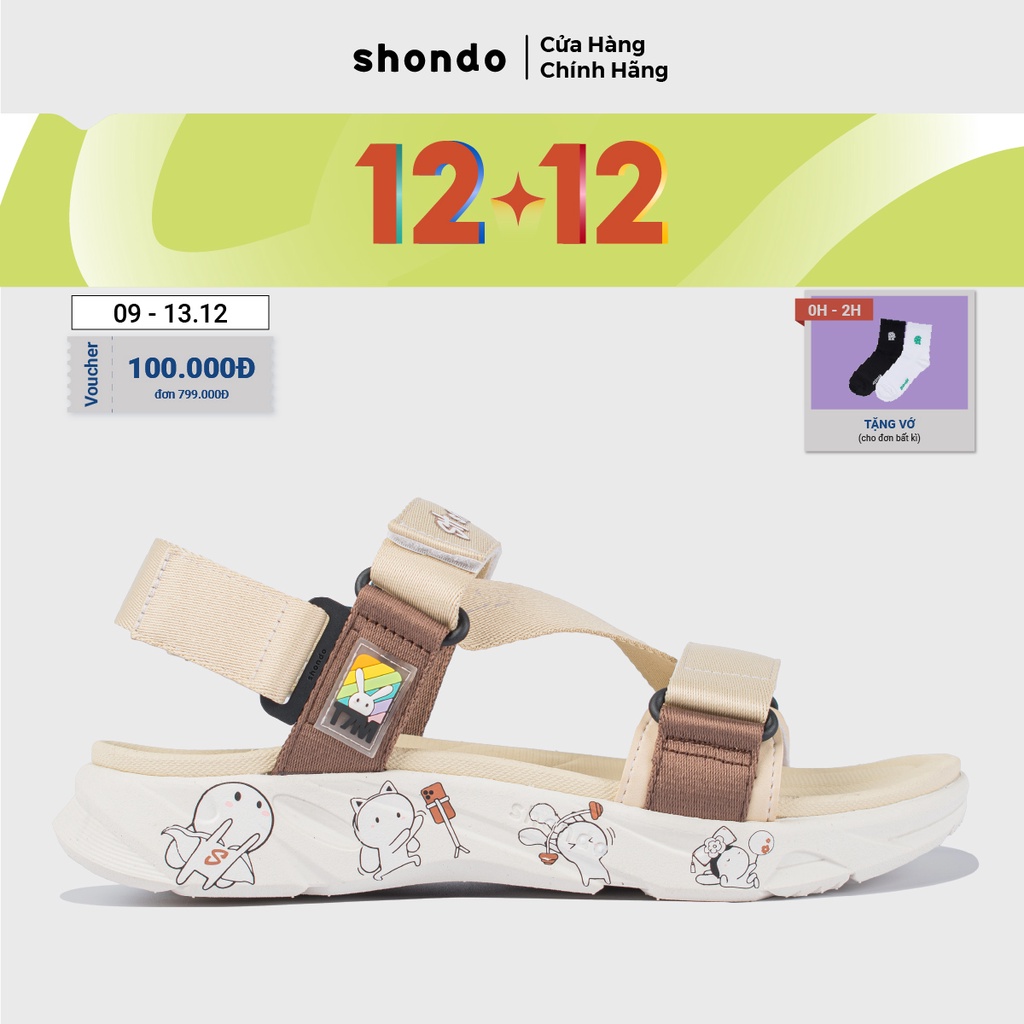 Giày Sandals Nam Nữ SHONDO Thỏ 7 Màu Êm, Thời Trang Thích Hợp Đi Học, Đi Chơi Nâu Trắng F8M0095