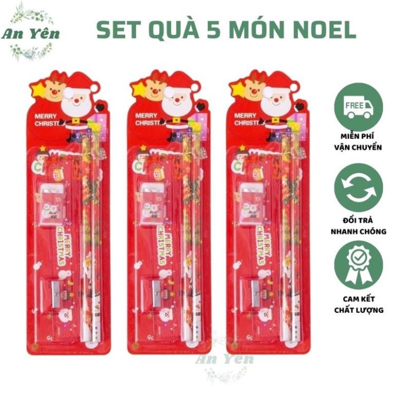 Set quà tặng noel 5 món, bộ đồ dùng học tập xinh xắn hình làm quà tặng giáng sinh cho bé yêu