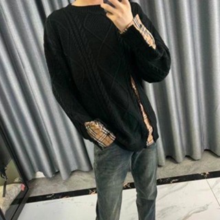 Burberry Áo Nỉ Nam Dài Tay Cổ Tròn Sọc Caro Thời Trang Hàn