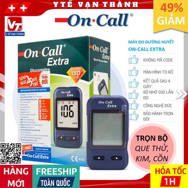 Máy Đo Đường Huyết On-call Extra (+ 25 Que, 50 Kim, Cồn) | Oncall -VT1095