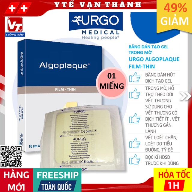✅ Băng Hydrocolloid | Miếng Dán Chống Loét Urgo Algoplaque Film 10x10cm | Dán mụn -VT1052