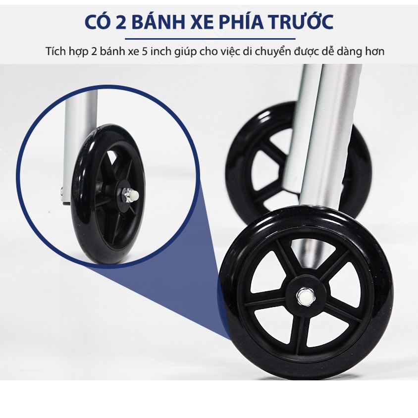 ✅  Khung Tập Đi Nhôm Bánh Lớn Lucass W-6  | Hỗ Trợ Người Già, Người Sau Tai Biến Tập Đi -VT1130