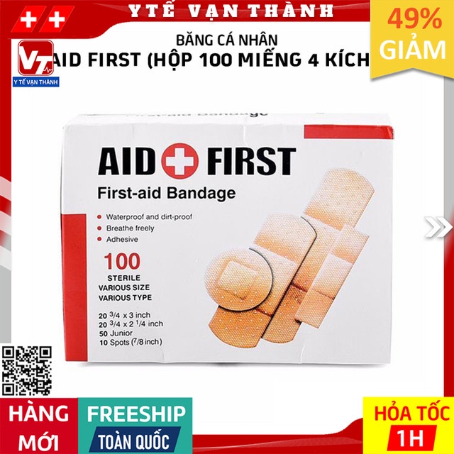 ✅ Băng Keo Cá Nhân AID FIRST 1 Kích Cỡ (Hộp 100 Miếng) -VT1084