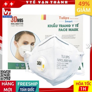 ✅ [CHÍNH HÃNG] Khẩu Trang 3D N95 Tulips N95.9001VH (Có Van) | Lọc Bụi PM2.5 Siêu Mịn 95% -VT0682