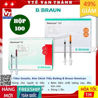 ✅ [HỘP 100] Bơm Tiêm Insulin, Kim Chích Tiểu Đường B Braun Omnican | Kim đầu đỏ, kim đầu cam -VT0159