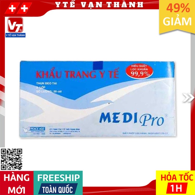 ✅ Khẩu Trang Y Tế Medi Pro (Hộp 50 Cái - 3 Lớp) | Thời Thanh Bình -VT0371