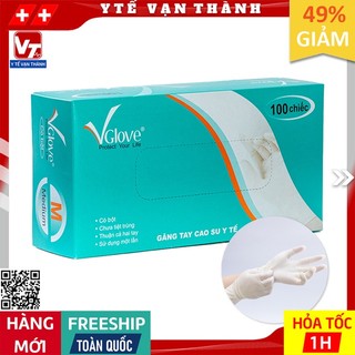 ✅ [HÀNG THẬT] Găng Tay Cao Su Y Tế Có Bột VGlove (Hộp 100 Cái) | Bao Tay Latex Y Tế Khải Hoàn -VT0185