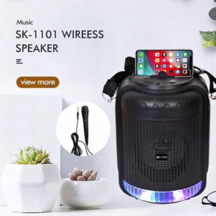 Loa SK-1101 Karaoke Stereo Di động Không dây với Đèn DISCO và Loa Bluetooth Tặng kèm Micrô new