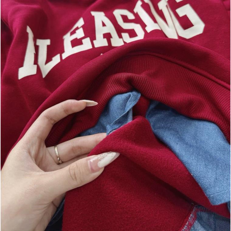 Áo nỉ in chữ pleasing phối bò denim hot