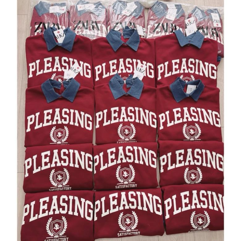 Áo nỉ in chữ pleasing phối bò denim hot