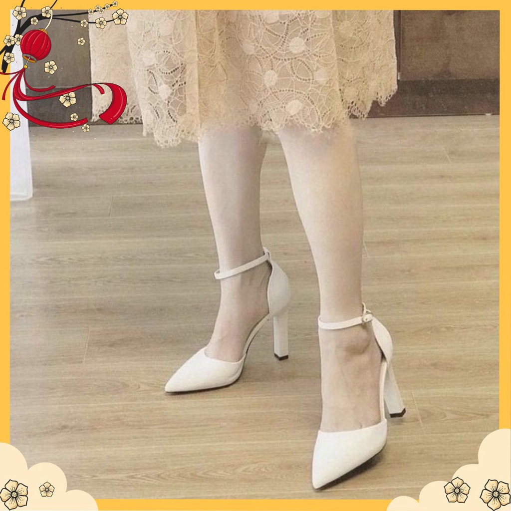 Giày Sandal Cao Gót SIZE 35 - 43 Nữ HGC72 Đế Vuông 7P hai màu đen, kem sang trọng quý phái