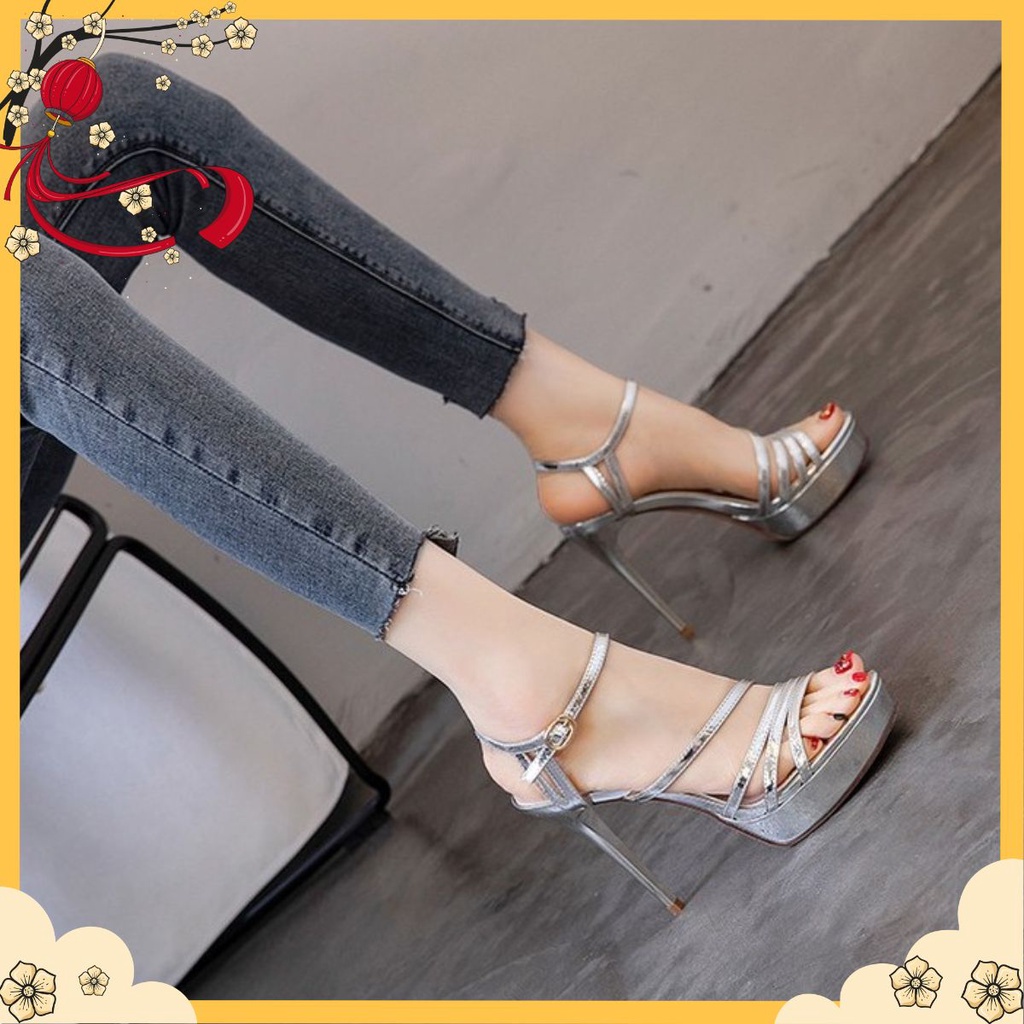 Giày sandal nữ mã HGS33 đế đúp quai mảnh cao 9cm giúp tôn dáng, năng động