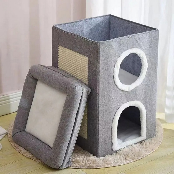 Nhà Tổ Ấm Cho Mèo 3 Tầng Sisal Shuji Cao Cấp Có Thể Gập Lại - Home and Garden