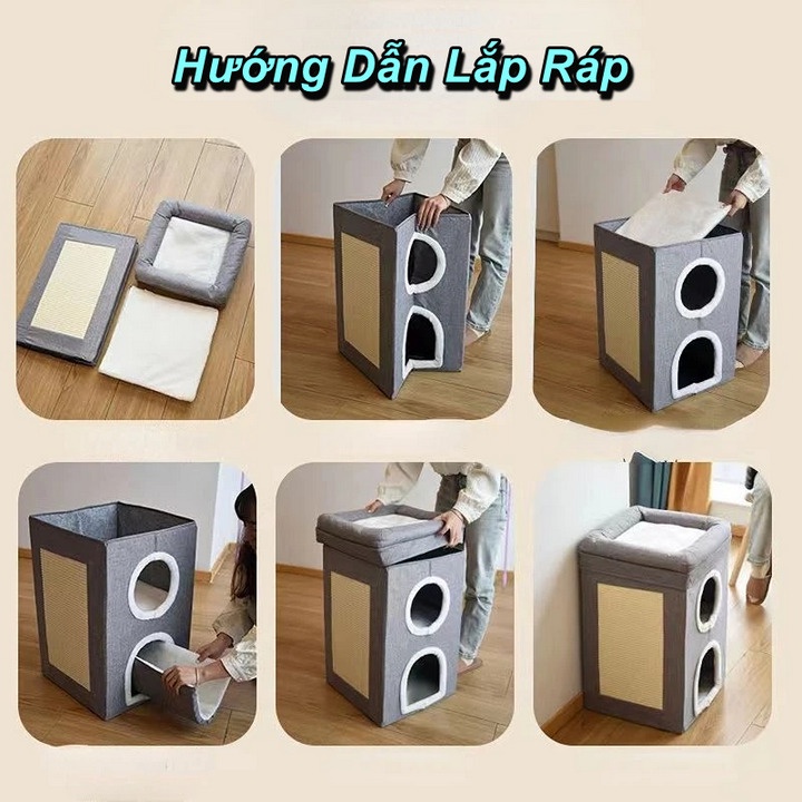 Nhà Tổ Ấm Cho Mèo 3 Tầng Sisal Shuji Cao Cấp Có Thể Gập Lại - Home and Garden
