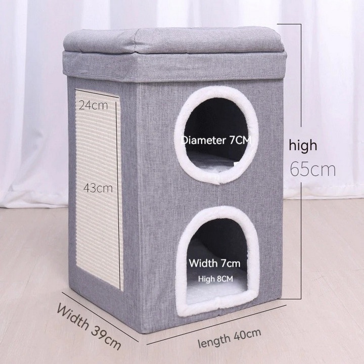 Nhà Tổ Ấm Cho Mèo 3 Tầng Sisal Shuji Cao Cấp Có Thể Gập Lại - Home and Garden