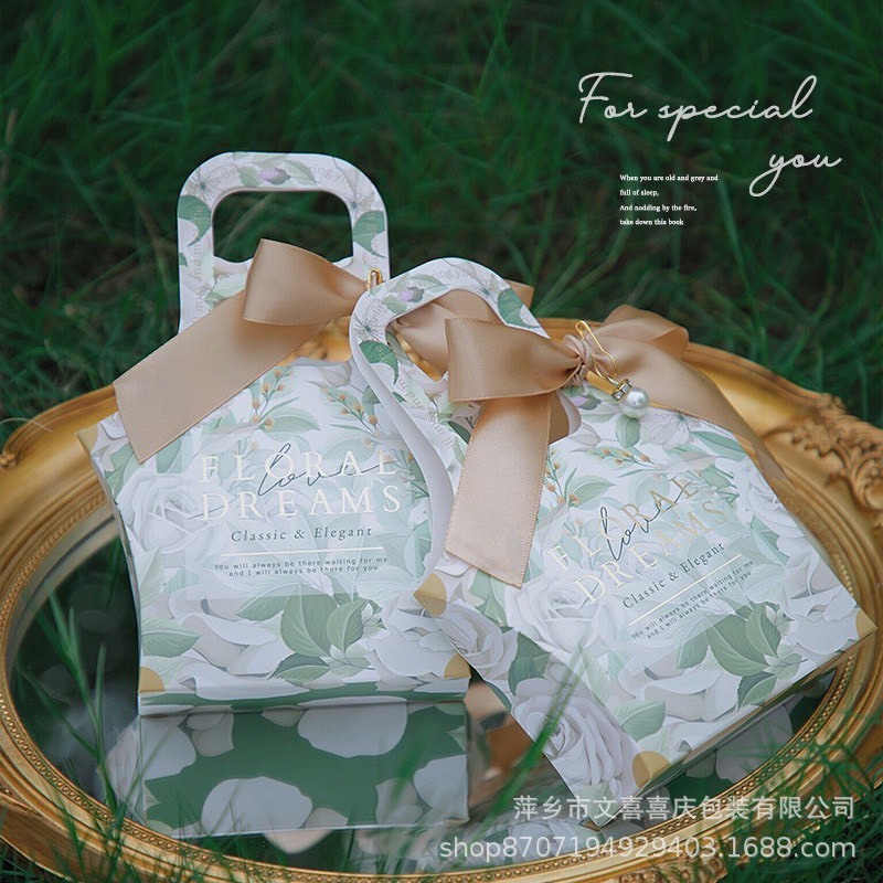 Túi đựng quà quai xách cao cấp kèm ruy băng Flora Dreams , hộp quà đựng son, trang sức,...- HeBe