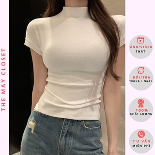 [Ảnh Thật - QCL1]  Áo Thun Nữ Cộc Tay Cổ Lọ Cao Ôm Body Style Hong Kong Mùa Thu Mặc Bên Trong Áo Khoác - TheMay.Closet