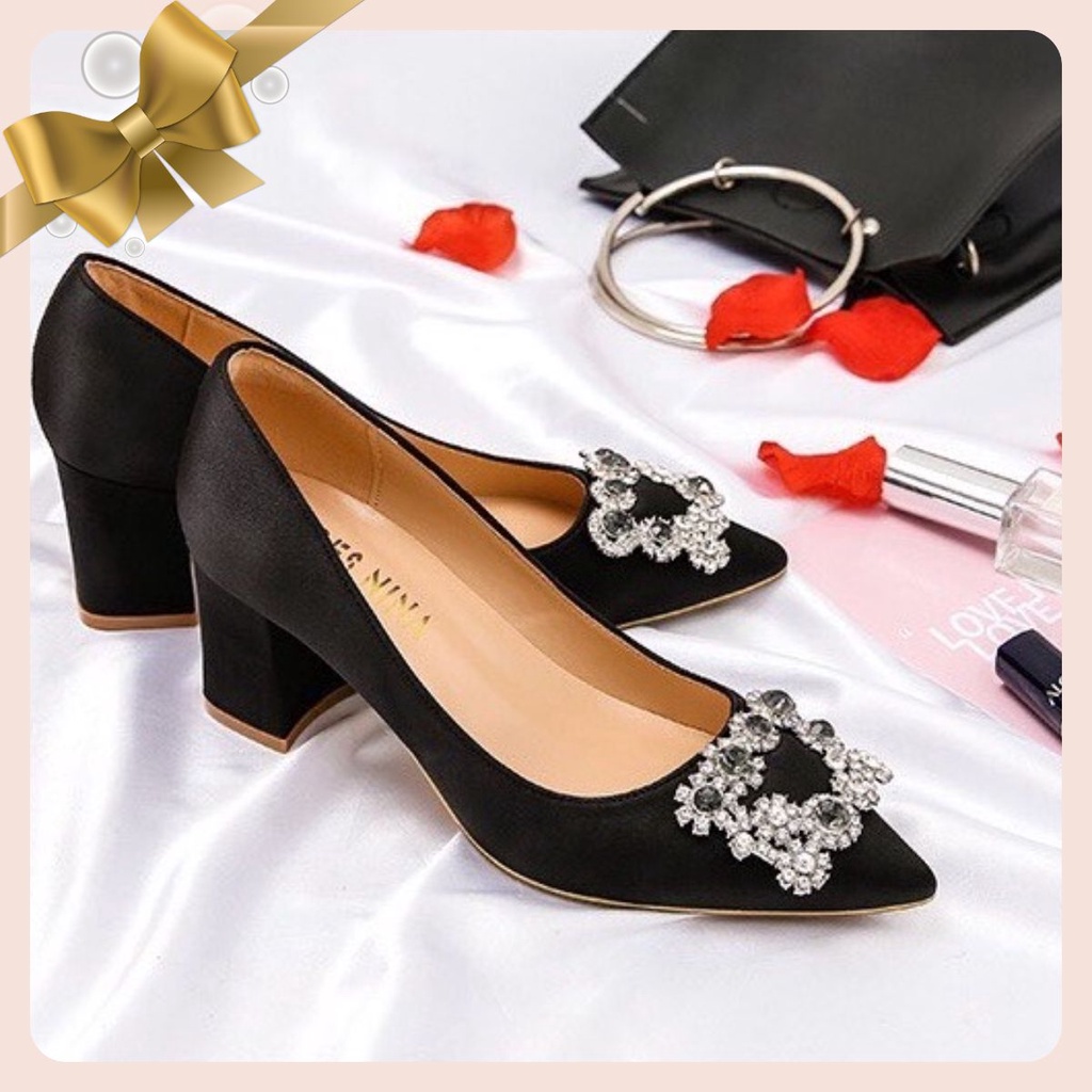 Giày Cao Gót Size 35-43 TLC61 Nữ Thời Trang Đá Lấp Lánh Trẻ Trung 2 VÀ 5CM