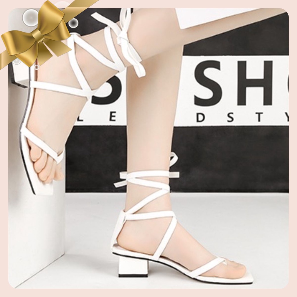 Giày sandal nữ Vietlavani mã TLS55 mũi vuông gót vuông dây cột cao 3cm hàng đẹp chuẩn form