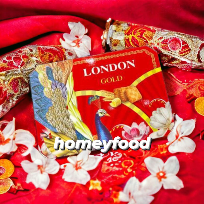 Bánh Quy London Peacock - Bánh Công Chống Lưng set quà tết - 3 màu lên set giỏ quà tết đẹp