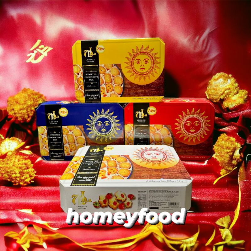 Bánh Quy Sunrise London - Chống Lưng set quà tết - 3 màu lên set giỏ quà tết đẹp