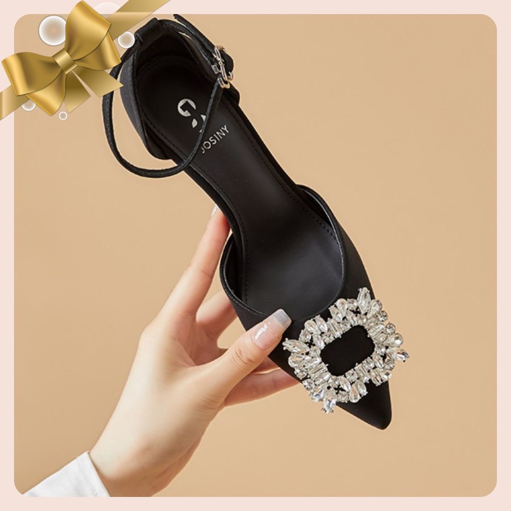GIÀY CAO GÓT TLC64 Size 35-43 NƠ ĐÁ ,GÓT VUÔNG, CÓ 2 MÀU ĐEN VÀ KEM, CAO 7P PHÙ HỢP ĐI TIỆC, ĐI CHƠI