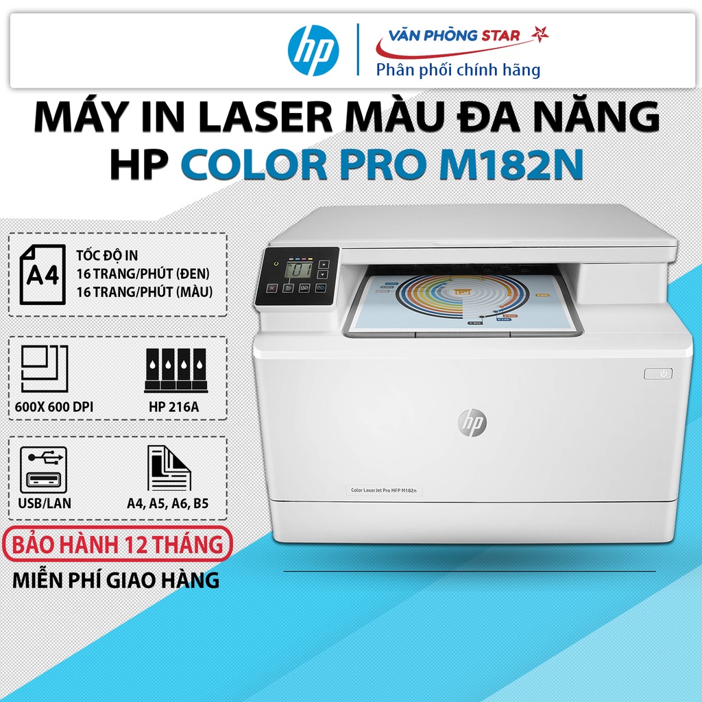 Máy in màu Laser HP Color LaserJet Pro MFP M182n. Máy in đa chức năng: In, Copy, Scan - Bảo hành 1 đổi 1 - Vanphongstar