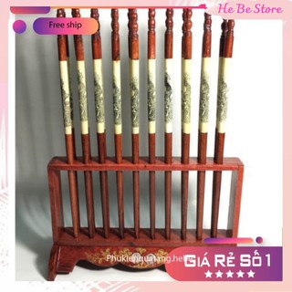 Bộ đũa thờ đứng 10 đôi làm từ gỗ tự nhiên cao cấp khảm hoa văn