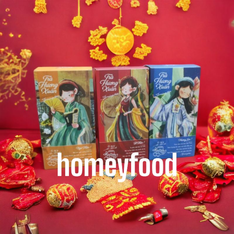 Vỏ Hộp đựng trà, chè spring tea đóng giỏ quà tết sang trọng 2024